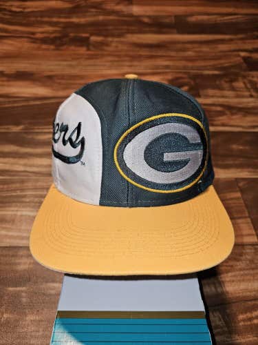 Vintage Rare Green Bay Packers Logo 7 Big Logo Side Script Snapback Cap Vtg Hat