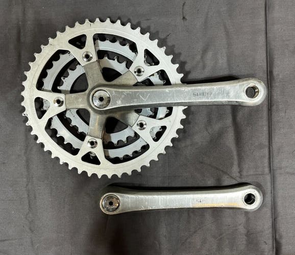 Vintage Shimano FC-B124 170mm 48/38/28 Aluminum Biopace Triple Crankset +Caps