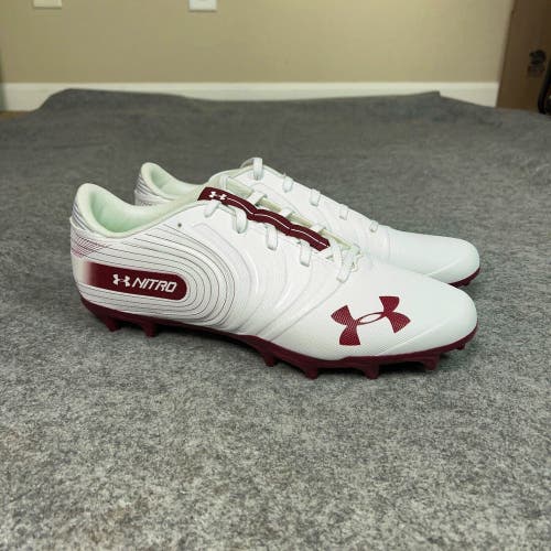 Under Armour Mens Football Cleat 12 White Maroon Shoe Lacrosse Nitro Low Sport O