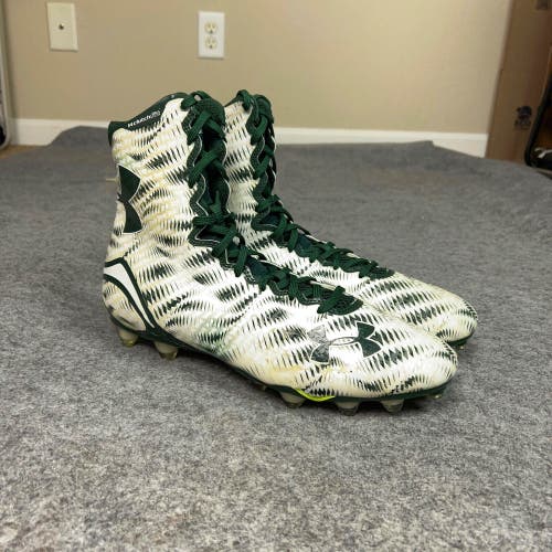 Under Armour Mens Football Cleat 12.5 White Green Lacrosse Shoe High Clutchfit Y