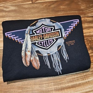 Vintage Rare 1990 Harley Davidson 3D Emblem Feather Dream Catcher Sweatshirt L