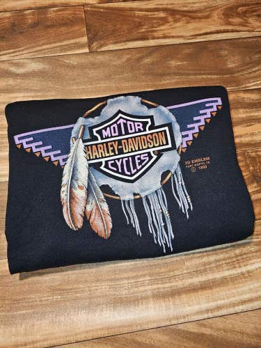 Vintage Rare 1990 Harley Davidson 3D Emblem Feather Dream Catcher Sweatshirt L