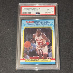 Michael Jordan Chicago Bulls 1988 Fleer NBA Super Star Sticker PSA 6 EX-MT