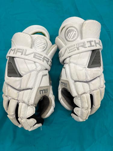 White Used Maverik M5 Lacrosse Gloves 13"