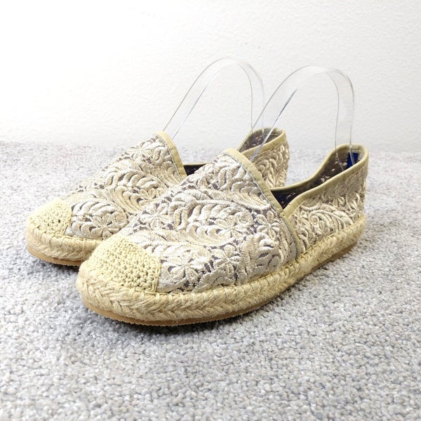 Jeffrey Campbell Espadrille Womens 7.5 Shoes Cream Floral Lace Flats Vintage