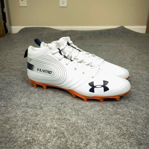 Under Armour Mens Football Cleat 13 White Navy Orange Lacrosse Team Nitro Mid K4