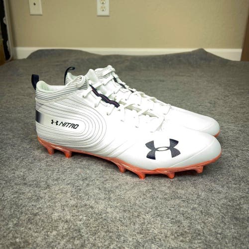 Under Armour Mens Football Cleat 14 White Navy Orange Lacrosse Nitro Mid K8