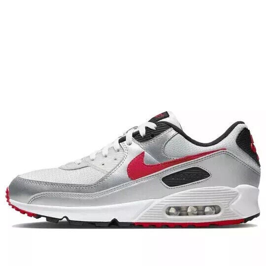 Nike Air Max 90 DX4233-001 Sneaker Men 10.5 Icons Silver Red Running Shoes LR623