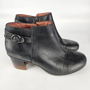 Dansko Perry Black Leather Block Heel Side Zip Ankle Boots Womens Size: 40 / 9