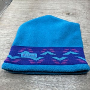 Vintage Columbia Beanie Hat Blue 100% Wool Made in Canada 90s Geometric