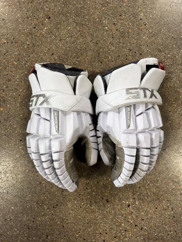 White Used STX Surgeon RZR Lacrosse Gloves Medium