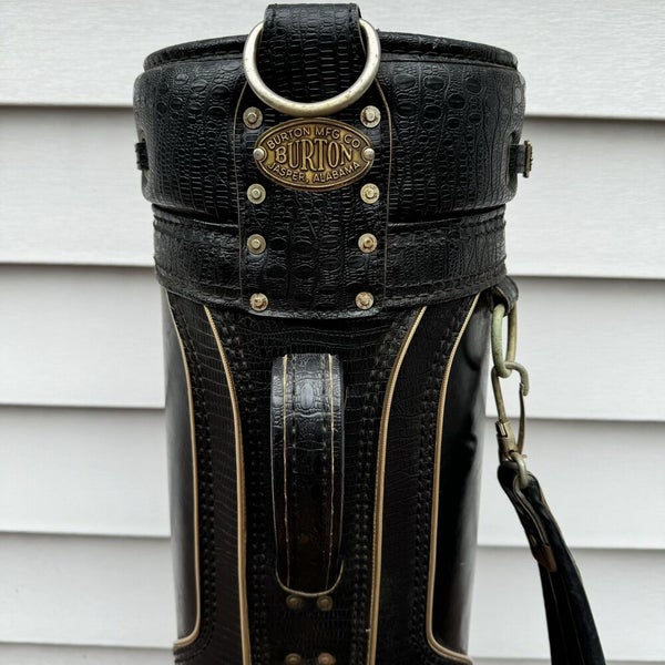 Vintage Burton Jasper Alabama Black Lizard Leather 6 Way Golf Bag Made In USA