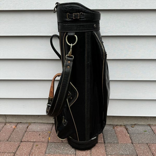 Vintage Burton Jasper Alabama Black Lizard Leather 6 Way Golf Bag Made In USA