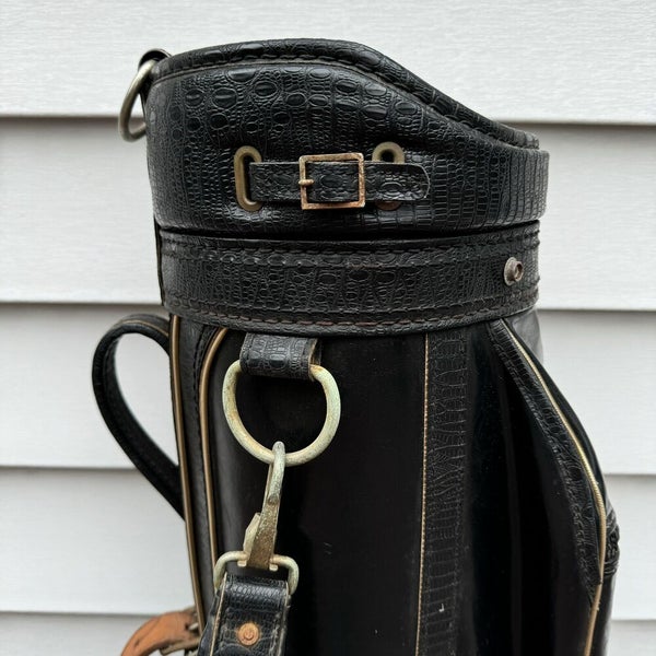 Vintage Burton Jasper Alabama Black Lizard Leather 6 Way Golf Bag Made In USA