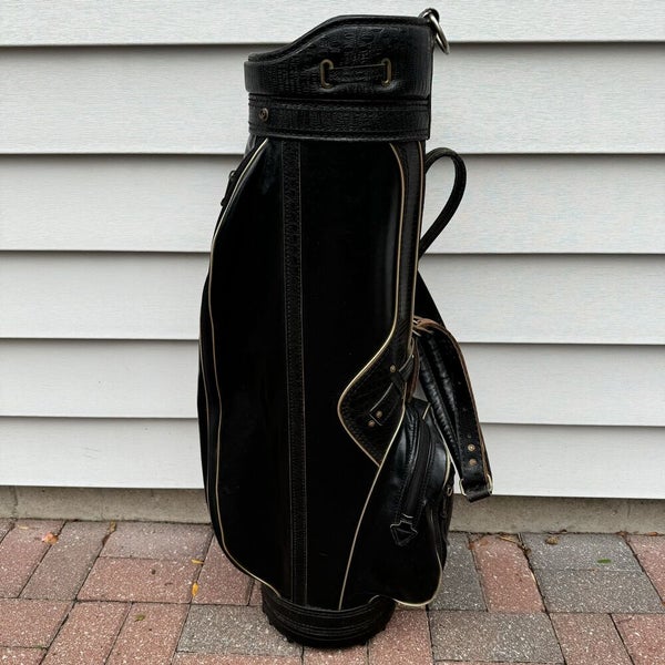Vintage Burton Jasper Alabama Black Lizard Leather 6 Way Golf Bag Made In USA