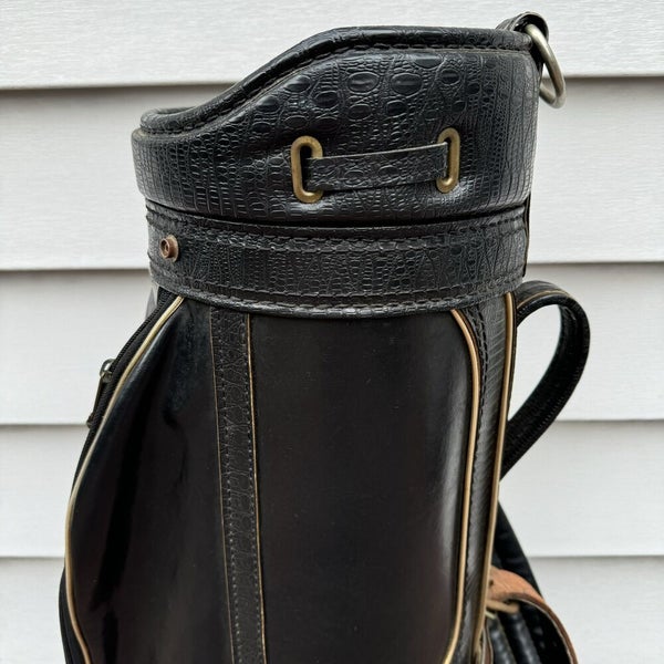 Vintage Burton Jasper Alabama Black Lizard Leather 6 Way Golf Bag Made In USA