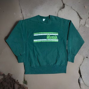 Vintage Wisconsin Reverse Weave Heavy Crewneck Sweatshirt Green Mens Size Large
