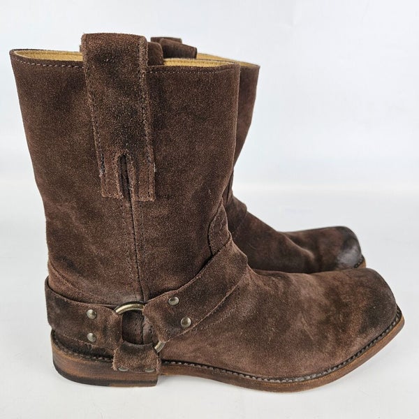 FRYE Harness Men's Size: 7 D Chocolate Brown Suede Boots Western Square Toe