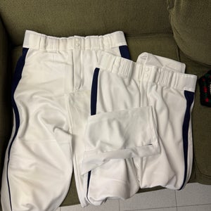 Augusta White New Adult Men's Game Pants with Navy Piping Size Large & 1 used Pair & New Navy Belt