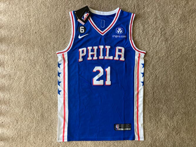 NEW - Mens Stitched Nike NBA Jersey - Joel Embiid - Blue & Red 76ers - M-XL