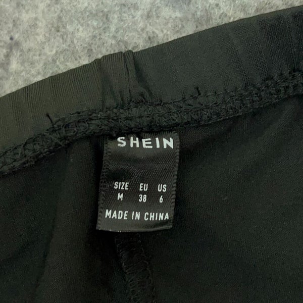 Shein Womens Shorts Medium Black White Compression Stretch Tight Gym Sports Logo