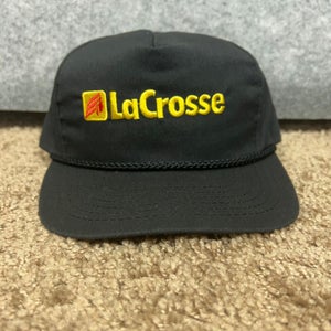 Vintage Mens Hat Snapback Black Yellow LaCrosse Ribbon Embroidered Cap Adjusts
