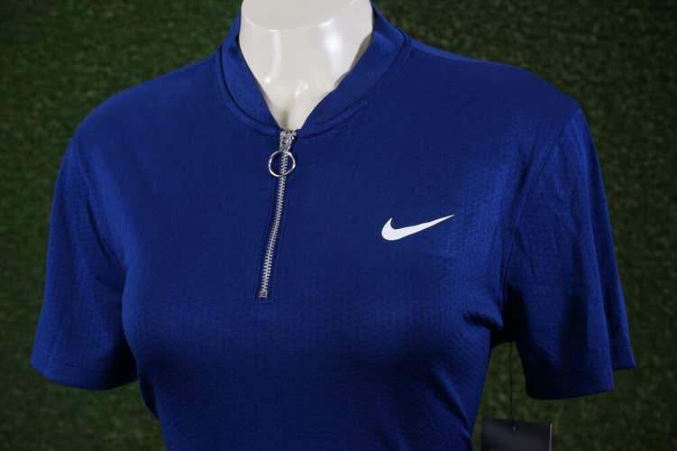 WOMENS MEDIUM TALL NIKE DRI-FIT FAIRWAY BLADE 1/2 ZIP GOLF POLO BLUE, NWT