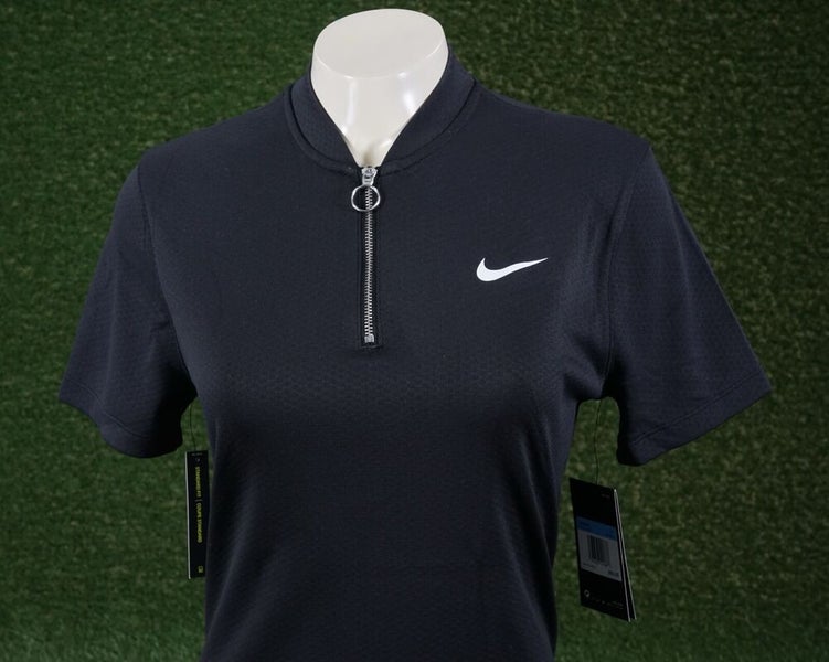 WOMENS MEDIUM TALL NIKE DRI-FIT FAIRWAY BLADE 1/2 ZIP GOLF POLO BLACK, NWT