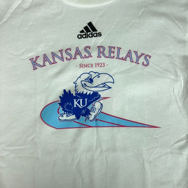 Kansas Jayhawks Mens Shirt Extra Small Adidas White Blue NCAA Track & Field Tee