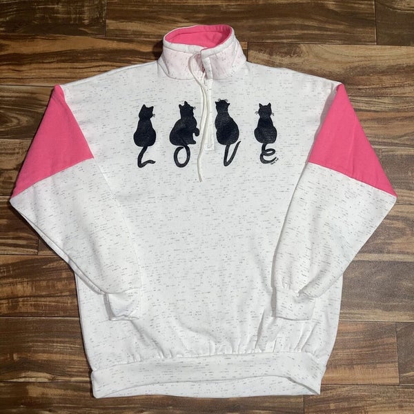 Vintage 1990 Cats Kitten Kitty 1/4 Zip Graphic Art Sweatshirt Womens Size XL