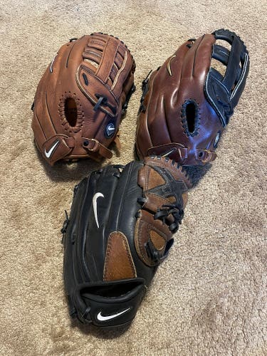 Lot Of 3 Nike Baseball Gloves