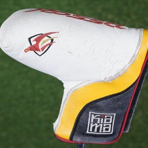 VINTAGE ROSSA TP KIA MA MID MALLET WIDE BLADE PUTTER HEADCOVER, WHITE YELLOW RED
