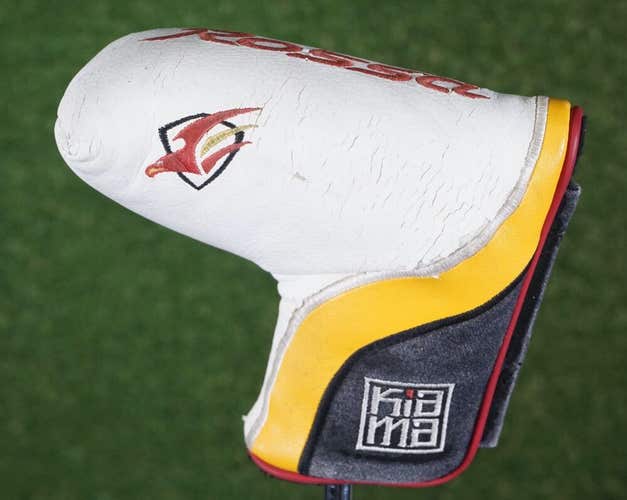 VINTAGE ROSSA TP KIA MA MID MALLET WIDE BLADE PUTTER HEADCOVER, WHITE YELLOW RED