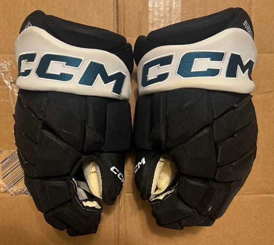 San Jose Sharks Black Cali Fin CCM Jetspeed Gloves 14” (2) Game Used BURROUGHS