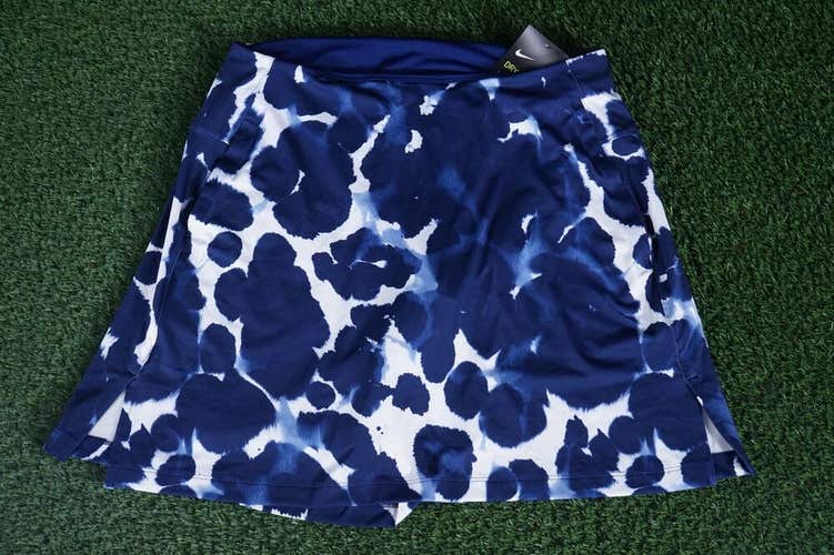 WOMEN'S MEDIUM NIKE DRI-FIT UV VICTORY PRINT GOLF SKORT BLUE WHITE, NWT