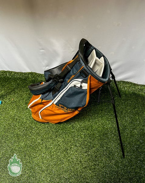 Used PING Hoofer Lite Gold/Blue/White Golf Stand Bag Dual Backpack Straps
