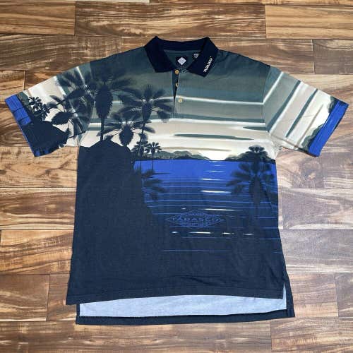 Vintage Tabasco AOP Golf Club Polo Collared Shirt Mens Size XL Blue Green 90s