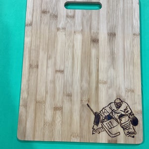 New Gift Wood Burned Bamboo Cutting Board with Hockey Goalie 11.75" x 15"