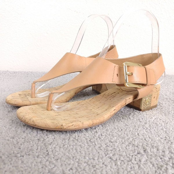 Michael Kors London Thong Sandals Womens 7 Shoes T-Strap Slingback Tan Cork