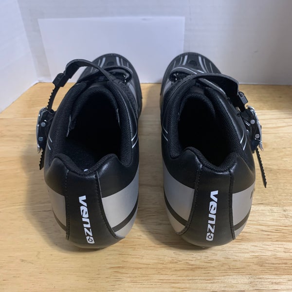 Venzo MX Three Strap Cycling Bicycle Bike Shoes Black & White, Mens US 11 EU 46