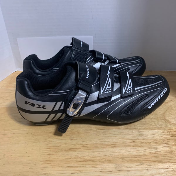 Venzo MX Three Strap Cycling Bicycle Bike Shoes Black & White, Mens US 11 EU 46