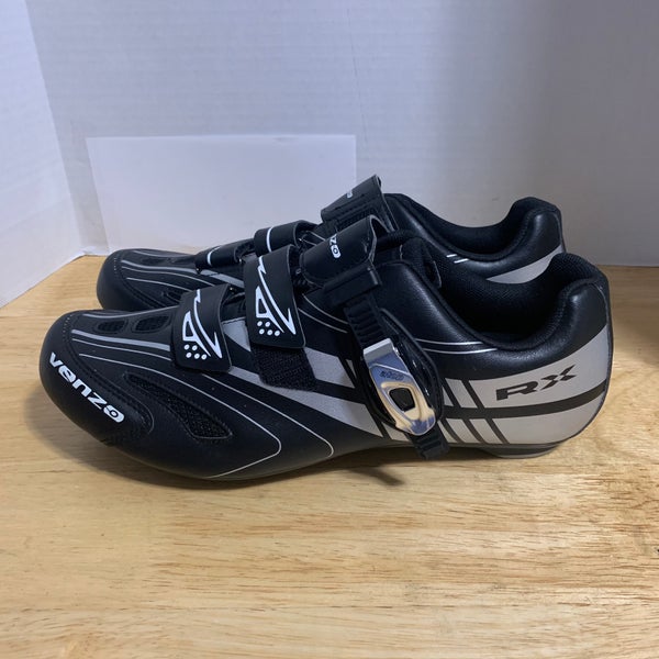 Venzo MX Three Strap Cycling Bicycle Bike Shoes Black & White, Mens US 11 EU 46