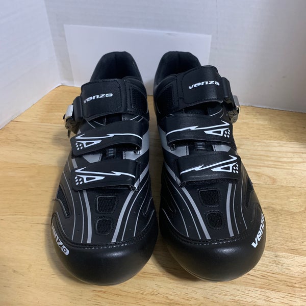 Venzo MX Three Strap Cycling Bicycle Bike Shoes Black & White, Mens US 11 EU 46