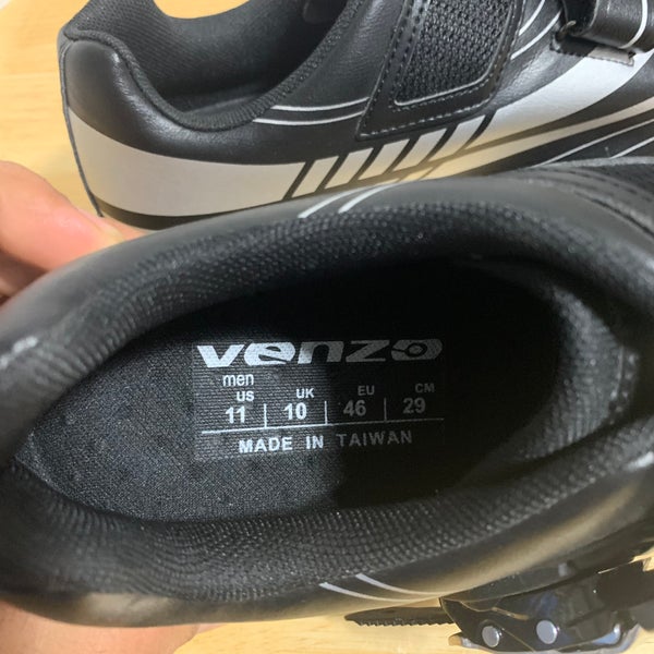 Venzo MX Three Strap Cycling Bicycle Bike Shoes Black & White, Mens US 11 EU 46