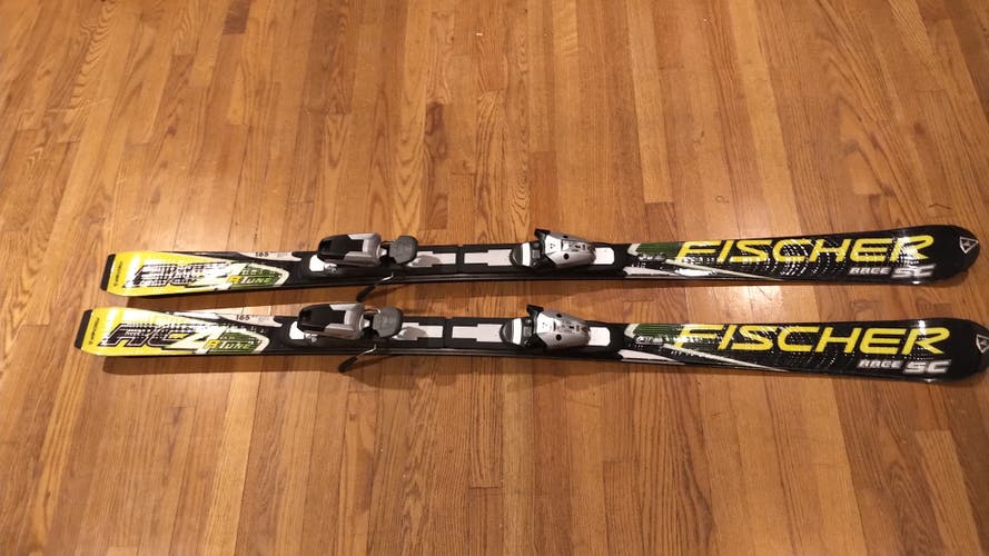 Used Unisex Racing 165 cm Fischer RC4 Race SC Rtune Skis With Bindings Max Din 10