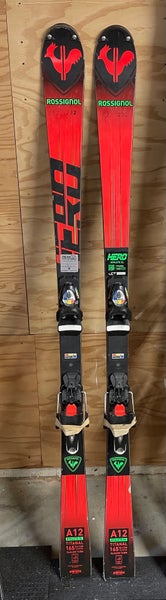 Used Racing 165 cm Rossignol FIS Hero Athlete SL Skis With Bindings Max Din 15