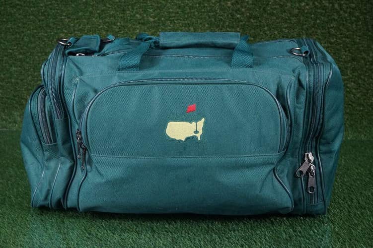 VINTAGE THE MASTERS GOLF TOURNAMENT HEAVY DUTY CANVAS DUFFLE TRAVEL BAG, GREEN