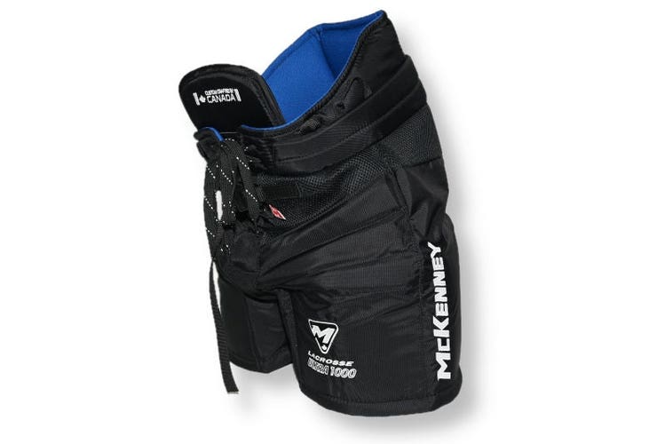 Bundle: New McKenney Ultra Paperweight 1000 Goalie Pants large and used Boddam Cat 1 13" leg guards