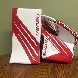 New Regular Bauer Vapor 3X-Int Red and White Blocker And Glove Set