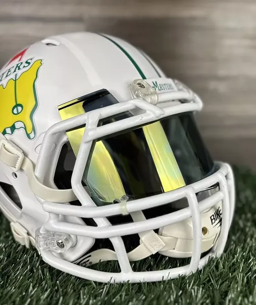 american football player the masters academy helmet Riddell Miami Hurricanes Student Athlete #4 Mark Fletcher, Jr. White M Miami Team Store Masters Helmet - The Masters